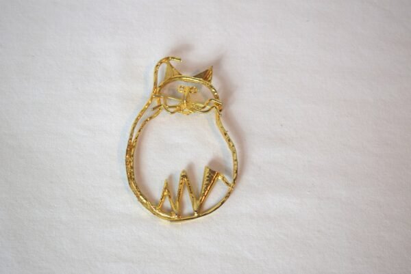 Vintage Large GoldTone Open Modernist Cat Pin Brooch