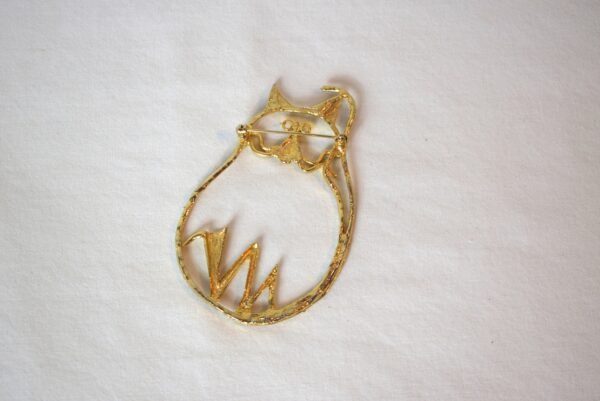 Vintage Large GoldTone Open Modernist Cat Pin Brooch - Image 2