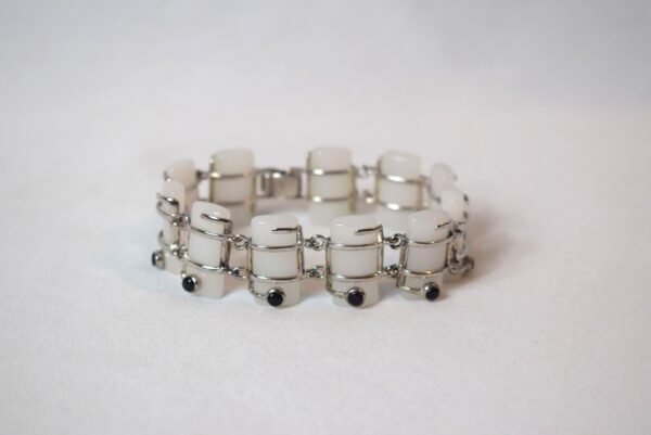 925 Sterling Silver and White Stone with Black Onyx Accent Bracelet