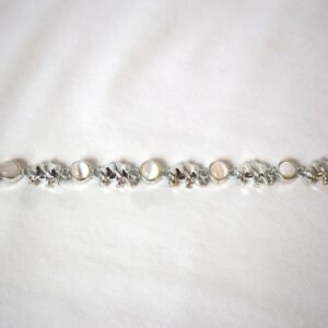 Silver Tone Mother of Pearl and Elephant Link Bracelet Magnetic Closure No Marks