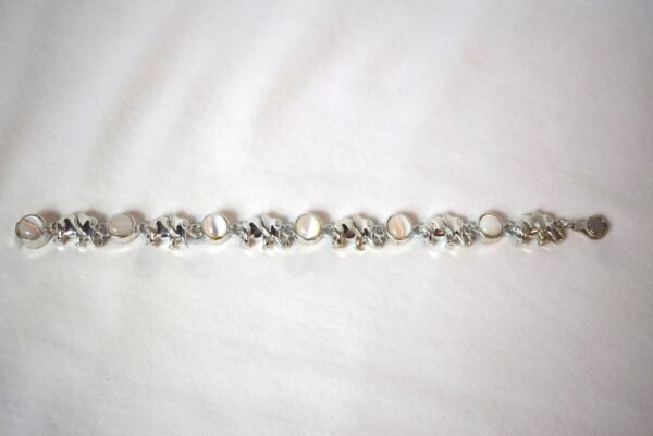 Silver Tone Mother of Pearl and Elephant Link Bracelet Magnetic Closure No Marks