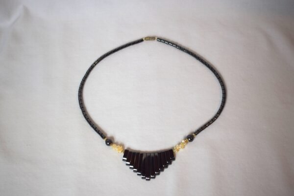 Vintage Black Hematite Necklace with Mixed Length Oblong Hematite Stones