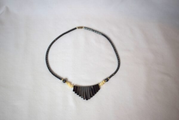Vintage Black Hematite Necklace with Mixed Length Oblong Hematite Stones - Image 2
