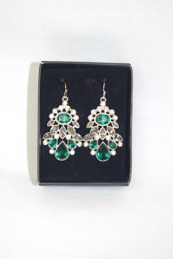 Vintage Avon Silver Tone Shine Like A Crystal Green Drop Earrings