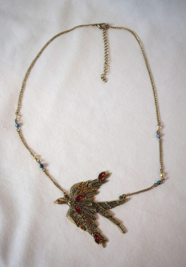 Vintage GoldTone Rhinestone Large Bird Pendant Fashion Necklace