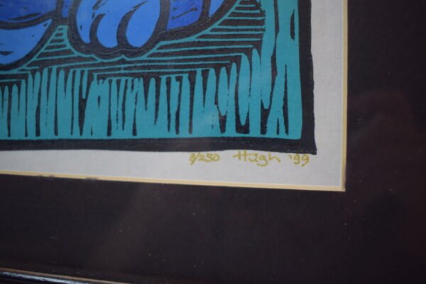 Signed Hugh 99 That Cat Print Matted Framed 3/250 Blue Striped Cat Print - Image 4
