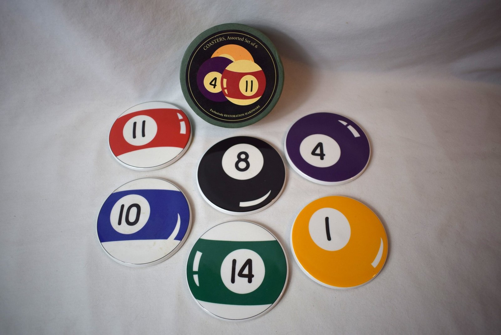 Restoration Hardware Assorted Set of 6 Pool Ball Coasters