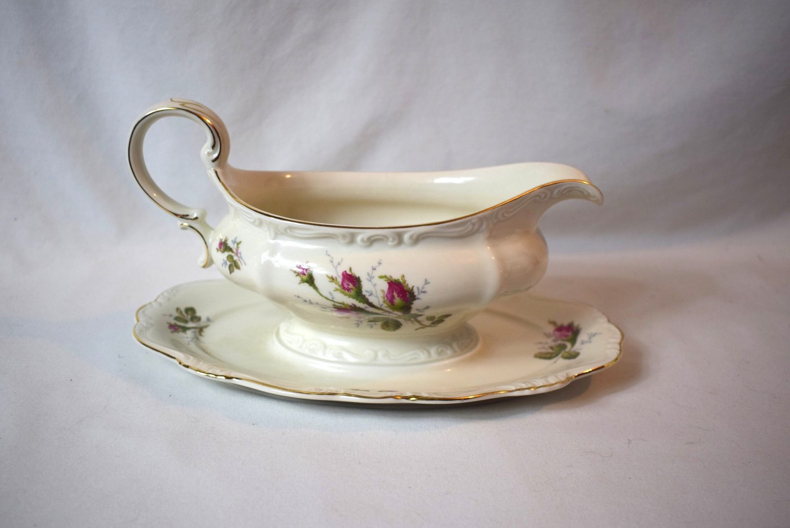 Vintage Rosenthal Germany Pompadour V Moss Rose Gravy Boat With Underplate