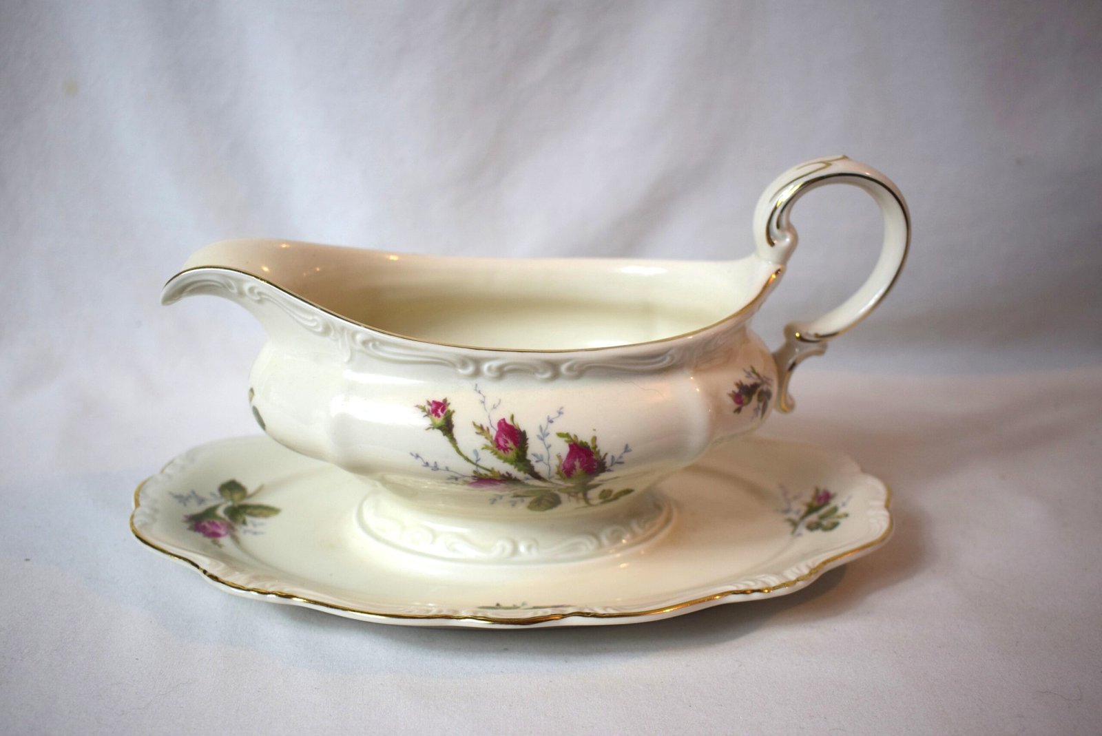 Vintage Rosenthal Germany Pompadour V Moss Rose Gravy Boat With Underplate - Image 3