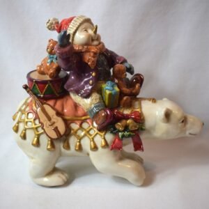 Porcelain Snowman With Christmas Gifts Riding Polar Bear Figurine