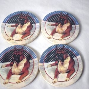 Set Of 4 Decorative Ceramic Coasters with Reclining Boxer Decoration