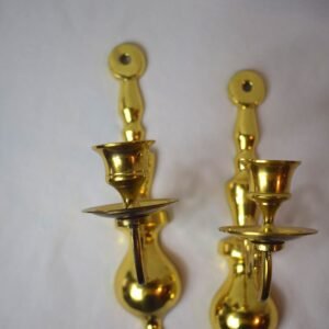 Pair Vintage Brass Wall Sconces Single Taper Candlestick Holders 2