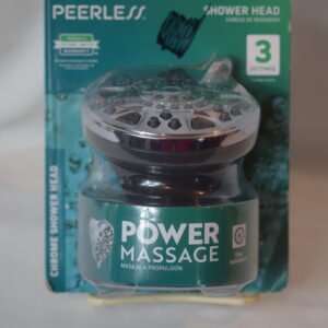 New In Original Package Peerless Power Massage Chrome Shower Head  3 Settings