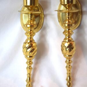 Vintage Pair Heavy Brass Wall Mount Decorative Candlestick Sconces