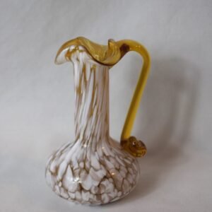 Handblown Amber and White Splatter Glass Pitcher