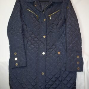 Michael Kors Black Diamond Quilted Puffer Mid-Length Jacket Gold Tone Hardware