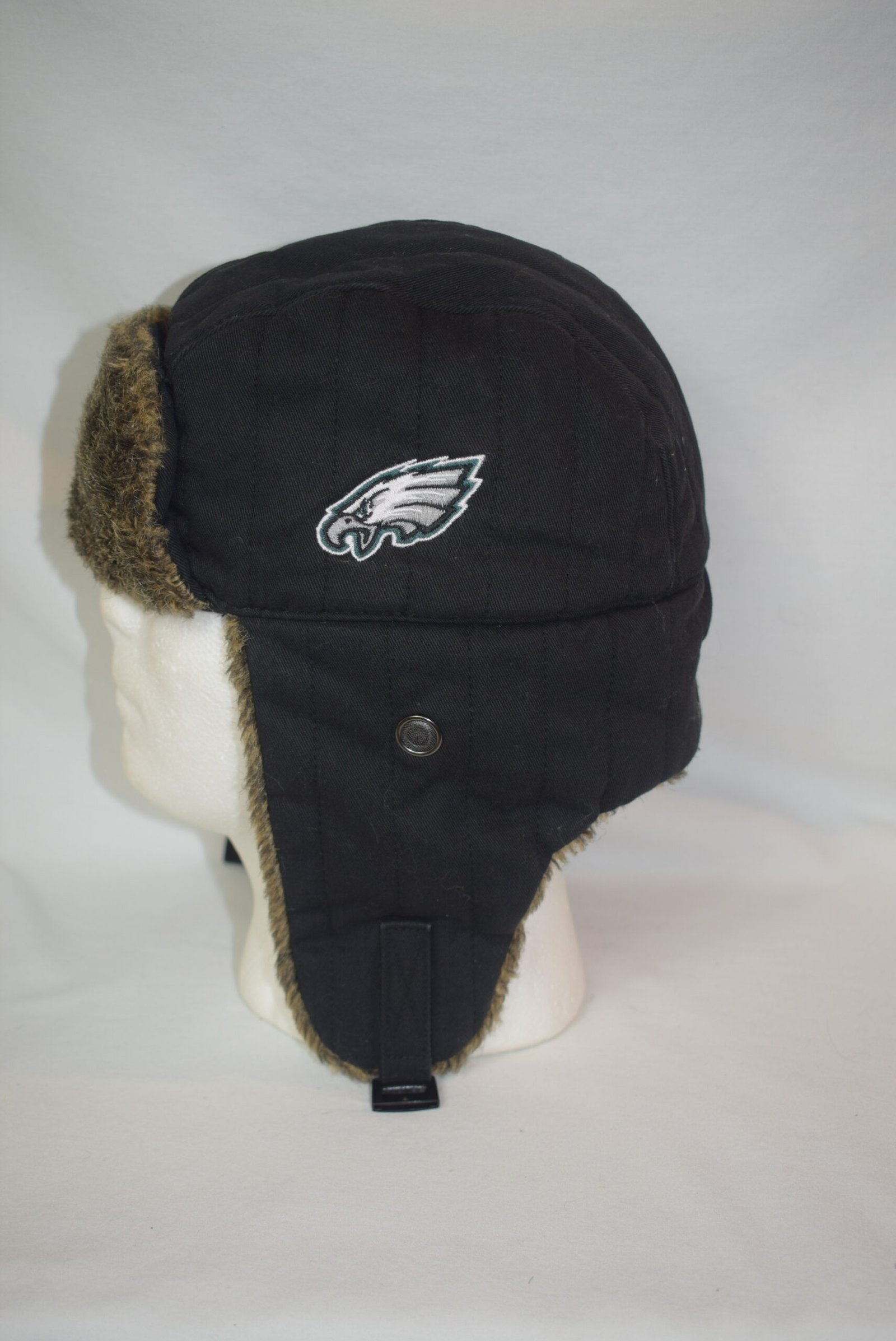 Child Size Philadelphia Eagles Black Trapper Style Winter Hat Faux Fur - Image 2