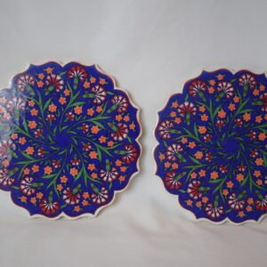 Vintage Pair Turkish Ceramic Floral Trivets Hot Pads 7 Inches