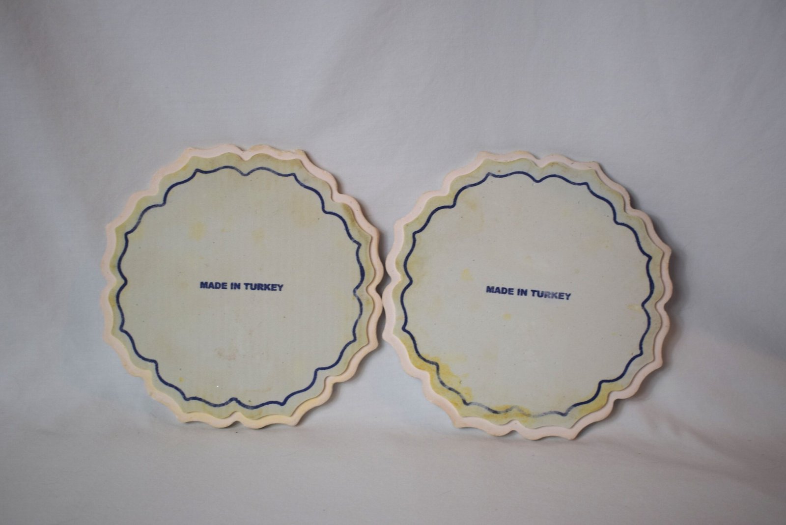 Vintage Pair Turkish Ceramic Floral Trivets Hot Pads 7 Inches - Image 2